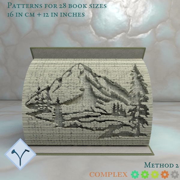 Landscape - Mountains: Book Folding Pattern, Instruction DIY folded book art, cut and fold books & only cut + free patterns + free texture