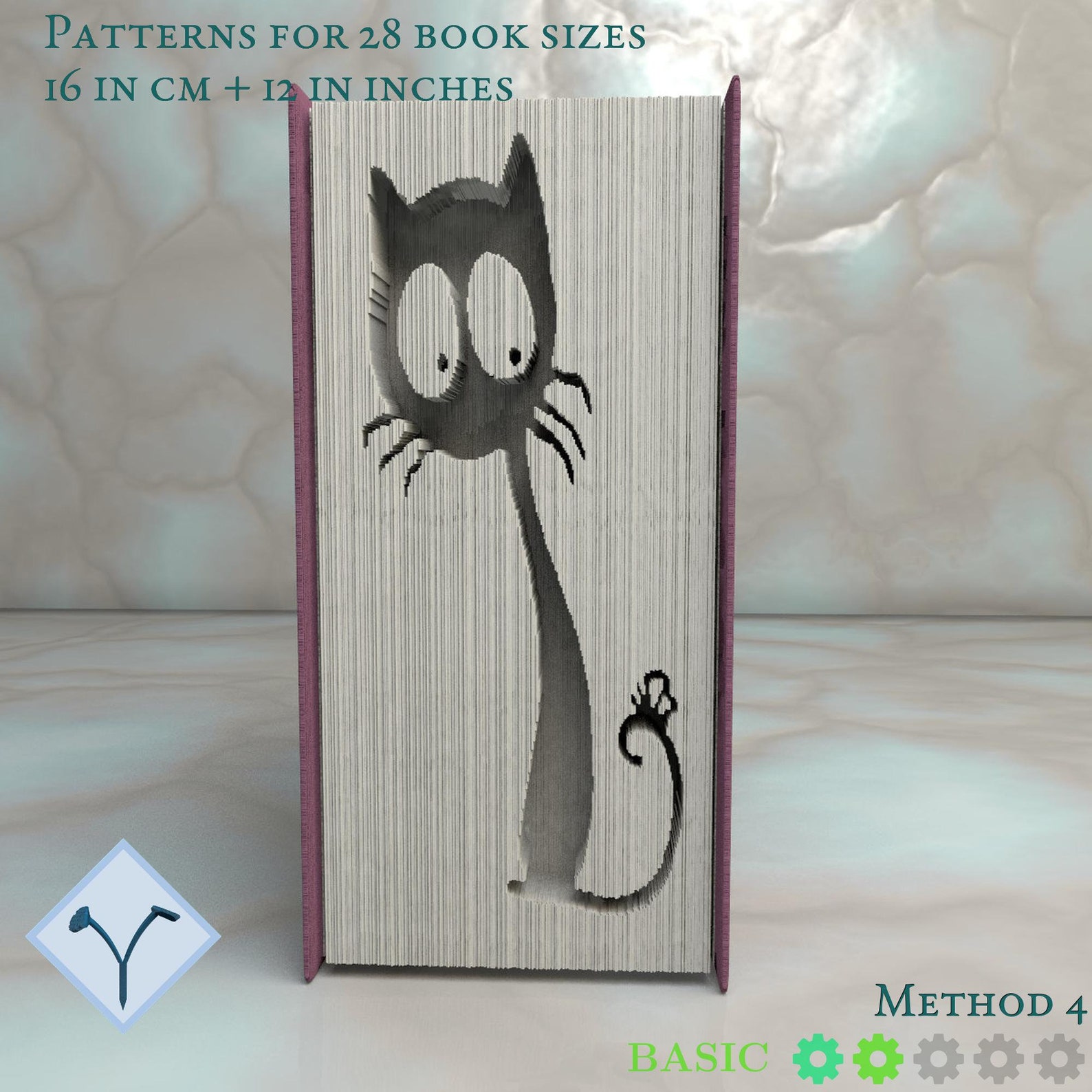 Surprised Cat Book Folding Pattern Instruction DIY Folded Etsy
