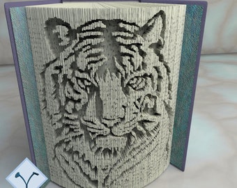 Tiger: Book Folding Pattern, Instruction DIY folded book art, cut and fold books & only cut + free patterns + free texture