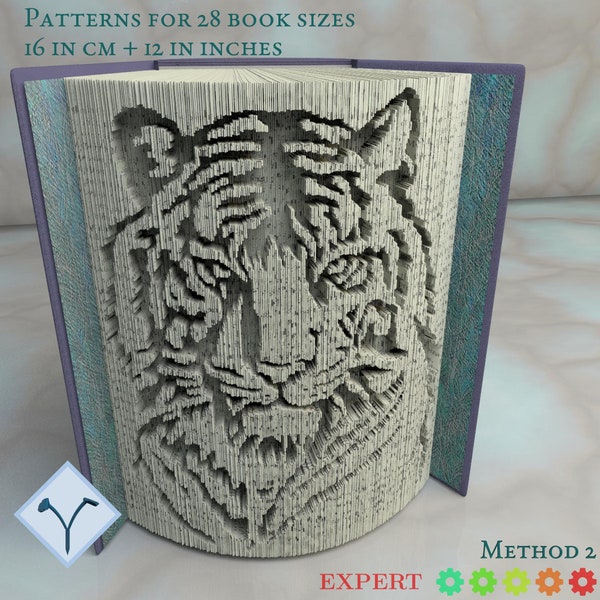 Tiger: Book Folding Pattern, Instruction DIY folded book art, cut and fold books & only cut + free patterns + free texture