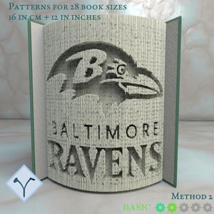 NFL Baltimore Ravens: Book Folding Pattern, Instruction DIY folded book art, cut and fold books & only cut + free patterns + free texture