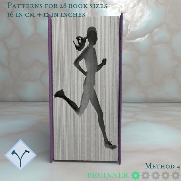 Sport - Female Runner: Book Folding Pattern, Instruction DIY folded book art, cut and fold books & only cut, free patterns + texture