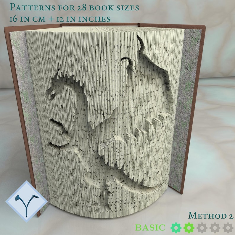 Standing Dragon: Book Folding Pattern, Instruction DIY folded book art, cut and fold books & only cut free patterns free texture image 1