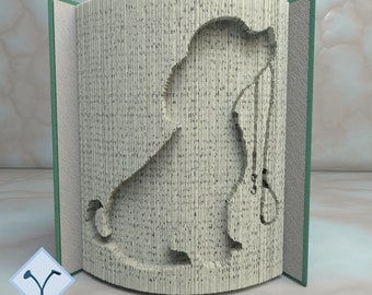 Puppy With Leash: Book Folding Pattern, Instruction DIY folded book art, cut and fold books & only cut, free patterns + texture