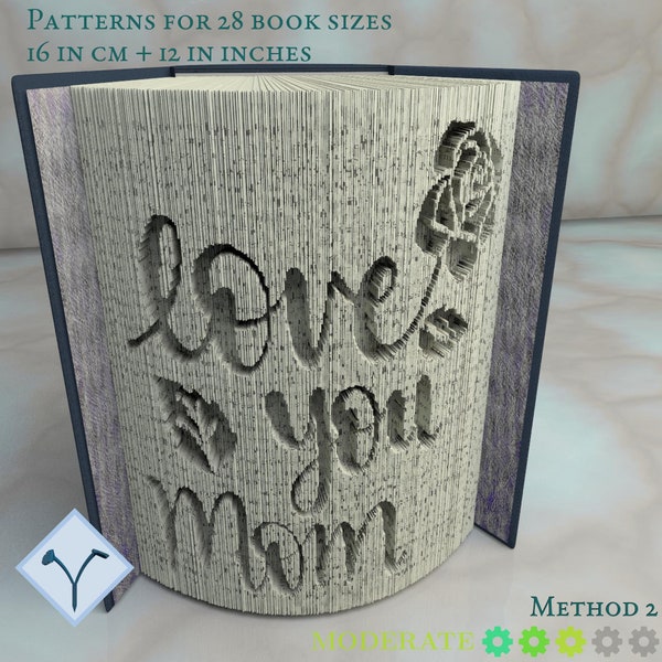 Love You Mom: Book Folding Pattern, Instruction DIY folded book art, cut and fold books & only cut, free patterns + texture