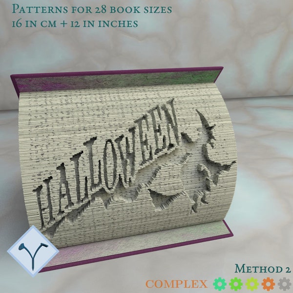 Halloween - Witch: Book Folding Pattern, Instruction DIY folded book art, cut and fold books & only cut, free patterns + texture