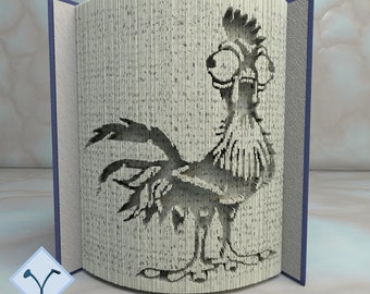 Cartoon Rooster: Book Folding Pattern, Instruction DIY folded book art, cut and fold books & only cut, free patterns + texture