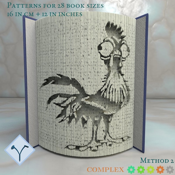 Cartoon Rooster: Book Folding Pattern, Instruction DIY folded book art, cut and fold books & only cut, free patterns + texture