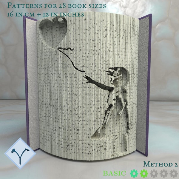 Girl With Balloon - Banksy: Book Folding Pattern, Instruction DIY folded book art, cut and fold books & only cut, free patterns + texture