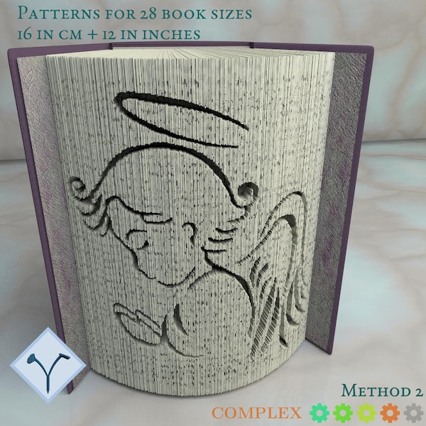 Praying Angel: Book Folding Pattern, Instruction DIY folded book art, cut and fold books & only cut + free patterns + free texture