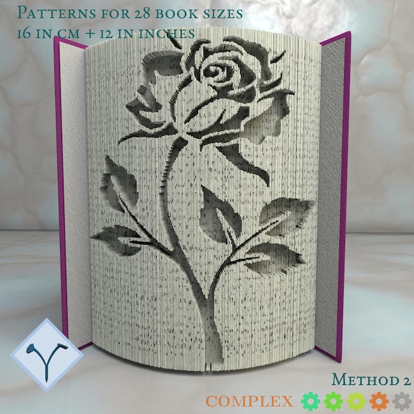 Rose Flower: Book Folding Pattern, Instruction DIY folded book art, cut and fold books & only cut, free patterns + texture