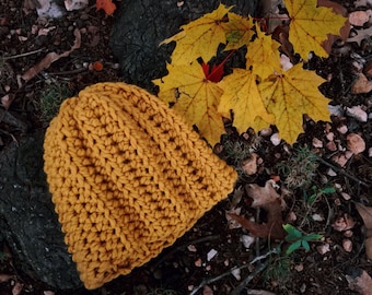 Mustard Yellow Chunky Crochet Slouch Hat