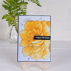 Joyeux anniversaire amitié feuille d'or jaune découpé au pochoir rose noir mat A6 300 g/m² carte faite main sentiment en relief or estampée à la main