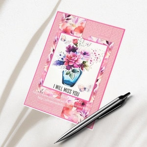 Floral wildflower handmade card, handmade miss you greeting card, custom handmade floral bouquet card, diecut vase handmade card, 300 gsm