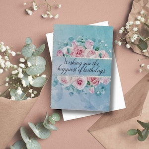 Cartões de feliz aniversário feitos à mão, cartões feitos à mão, cartões de desejos de aniversário, cartões de feliz aniversário de rosas, flores silvestres, cartões florais impressos