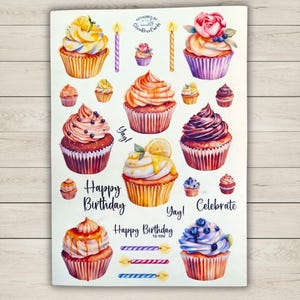 Sticker Sheet Waterproof cupcake stickers birthday glossy stickers Planner, Scrapbook  Journaling Stickers Kids  crafts Card making stickers