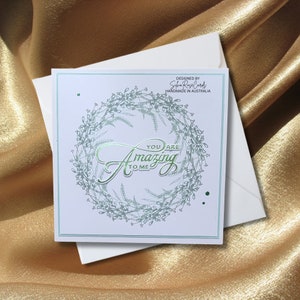 Amazing friendship encouragement foiled diecut handmade card, Custom blank Card, hand stamped wreath card, Square custom card 12 cm x 12 cm