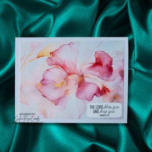 Versículo da Bíblia Religioso inspirador colorido floral álcool tinta inspirado impressão brilhante feito à mão 4,25 x 5,5 polegadas qualidade 300 gsm base de cartão branco
