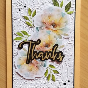 Cartes de remerciement faites main, carte de remerciement florale faite main, carte de remerciement florale découpée à l'emporte-pièce, carte unique imprimée personnalisée, carte des sentiments coupée en vinyle
