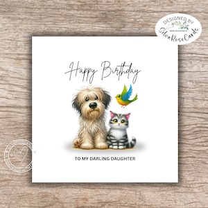 Geburtstagskarten| Alles Gute zum Geburtstag Karten | Tochter Geburtstagskarten | Niedliche gedruckte Hundekatze | Tierkarten |  Freundschafts-Geburtstagskarte
