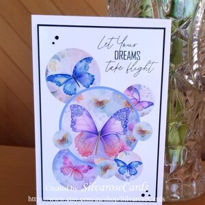 Cartes faites main inspirantes de rêves, cartes faites main de papillon, cartes faites main de rêves prennent son envol, carte unique imprimée par papillon d'impression brillante