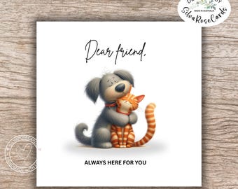 Handgemaakte kaart voor aanmoediging van vriendschap | Kaart Quirky Cat Dog