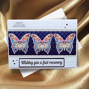 Augurandoti un rapido recupero, carta in rilievo con farfalle fustellate in vetro colorato, carta goffrata con sentimento, carta fatta a mano di qualità A6 da 300 g/m².