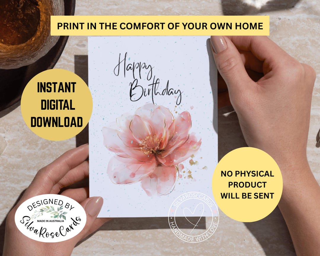 Digital Birthday Watercolor Floral Card: 5x7 Printable Digital Download ...
