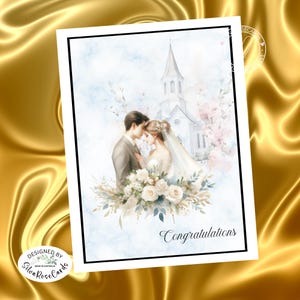 12 x 17 cm Hochzeitskarte Elegante, handgemachte Hochzeitskarte: glänzender Aquarell Braut & Bräutigam Druck auf Premium 300gsm Karte. Ein einzigartiges Erinnerungsgeschenk!