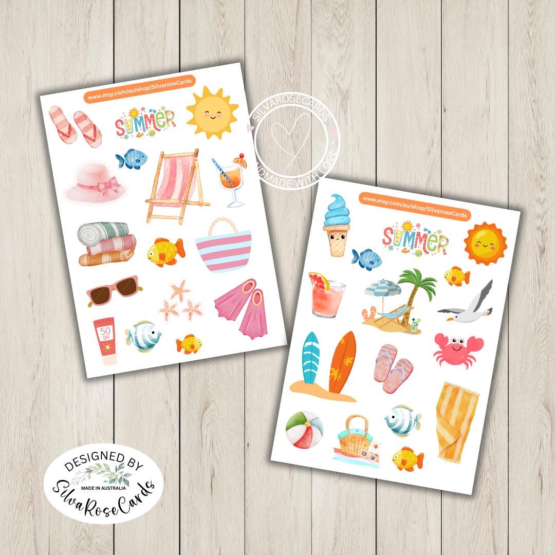 Waterproof Summer Sticker Set: Glossy Scrapbook Planner Stickers - Etsy