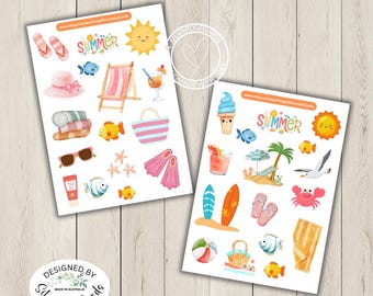 Waterproof Summer Sticker Set: Glossy Scrapbook Planner Stickers