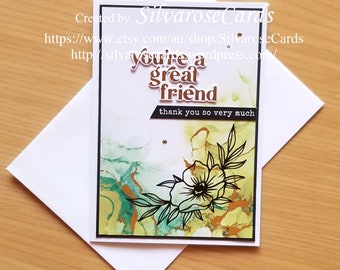 Friendship Handmade cards, Thank you Friendship cards, Floral handmade friendship cards, Stampin Up cards, You're a great friend, Foil card,
