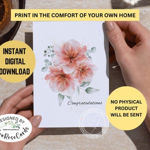 Tarjeta digital imprimible de felicitación, de descarga instantánea, con diseño de amistad, con acuarela floral y tinta de alcohol, de 5 x 7 pulgadas.