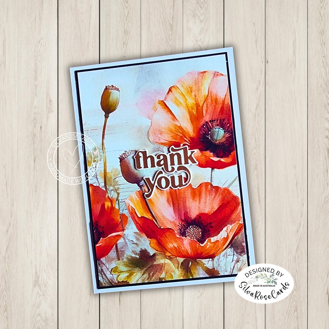 Handmade Watercolour Poppy Thank You Card – Botanical Gold Foil - Etsy