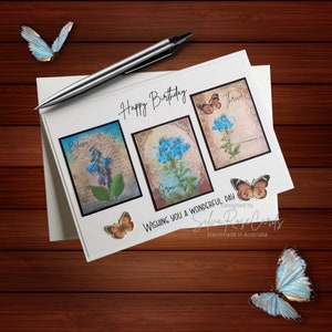 Vintage Geburtstagskarte, Vintage Happy Birthday Karte, Shabby Chic Geburtstag, Vintage Journaling Karte, Wildblumen, Vintage Schmetterling