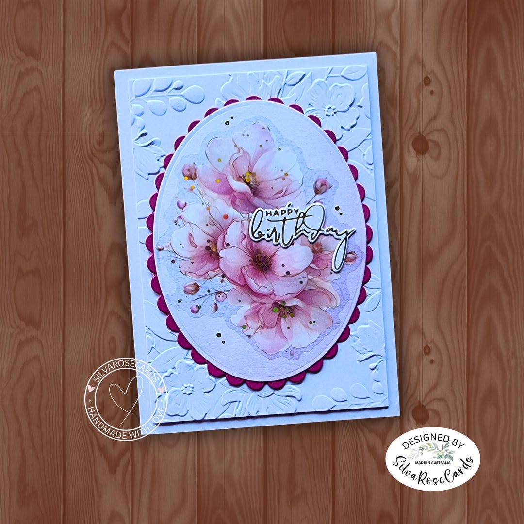 Handmade Floral Happy Birthday Card: Pink Rose & Foiled Sentiment - Etsy