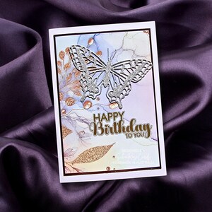 Handgemachter Hochglanzdruck floraler Alkoholtinte inspiriertes Design Diecut Vinyl Sentiment Schmetterling 11 cm x 15,8 cm Qualität Umschlag
