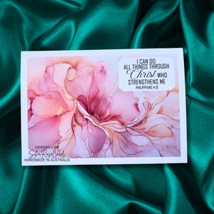Versículo da Bíblia Religioso inspirador colorido floral tinta alcoólica inspirada impressão brilhante feita à mão 4 x 6 polegadas qualidade 300 gsm base de cartão branco