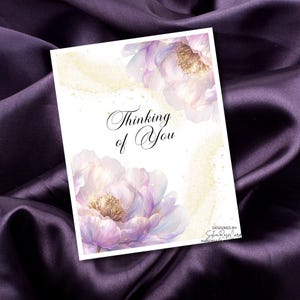 Carte de qualité Thinking of You, amitié florale, inspirée de l'encre à alcool, impression sur papier glacé faite main, 4,25 x 5,5, 300 g/m², fond de carte blanc