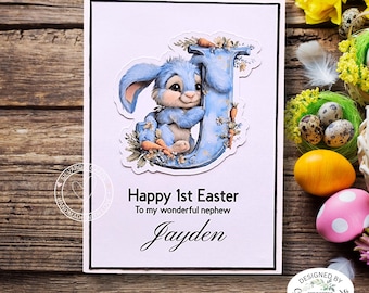 Personalised First Easter Children's Handmade Alphabet Card - bunny alphabet