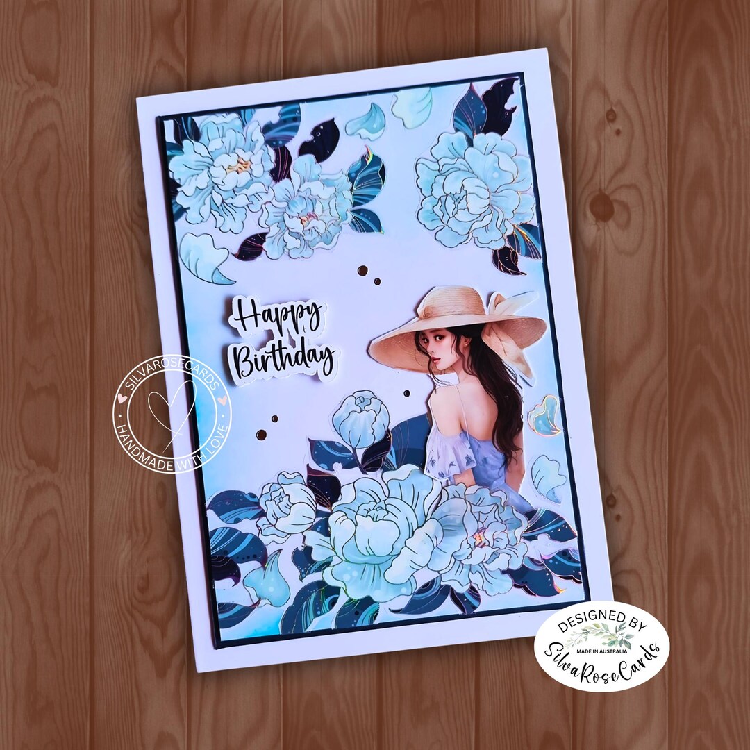 Handmade Floral Birthday Card: Blue Peony Design - Etsy UK