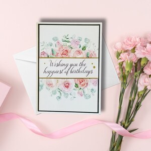 Cartões de feliz aniversário feitos à mão, cartões feitos à mão, cartões de desejos de aniversário, cartões de feliz aniversário de rosas, flores silvestres, cartões florais impressos