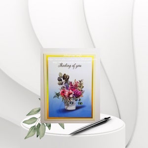 En pensant à vous carte faite à la main, cartes personnalisées en pensant à vous, bouquet floral de vase, carte faite à la main réfléchie, fleurs sauvages, carte florale imprimée