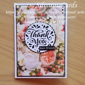 Obrigado, querido amigo, cartão feito à mão, cartões feitos à mão de amizade, cartões Stampin Up, papel feito à mão da série Designer, sentimento cortado