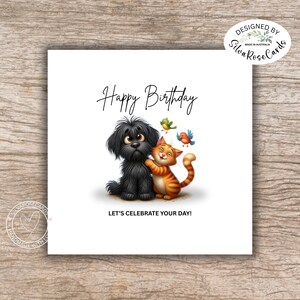 Verjaardagskaarten| Fijne verjaardagskaarten| Handgemaakte verjaardagskaarten voor vrienden| Schattige hondenkat met print| Dierenvriendkaarten|  verjaardagskaarten vriendschap