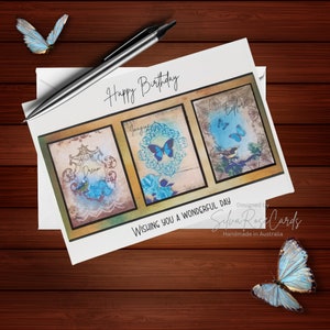 Vintage Geburtstagskarte, Vintage Happy Birthday Karte, Shabby Chic Geburtstag, Vintage Journaling Karte, Wildblumen, Vintage Schmetterling