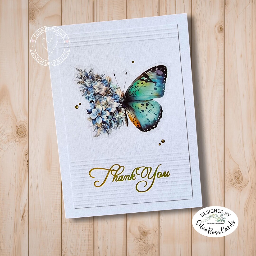 Handmade Butterfly Thank You Card | Gold Foil Sentiment, Floral Motif ...
