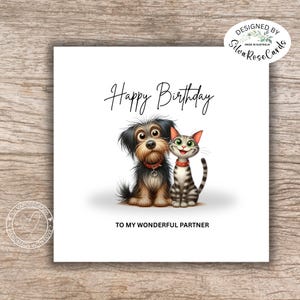 Tarjetas de cumpleaños / Tarjeta de feliz cumpleaños para pareja / Tarjeta de cumpleaños hecha a mano para pareja / Tarjeta de cumpleaños de gato y perro / Tarjeta para amantes de los animales / Tarjeta de cumpleaños para esposo
