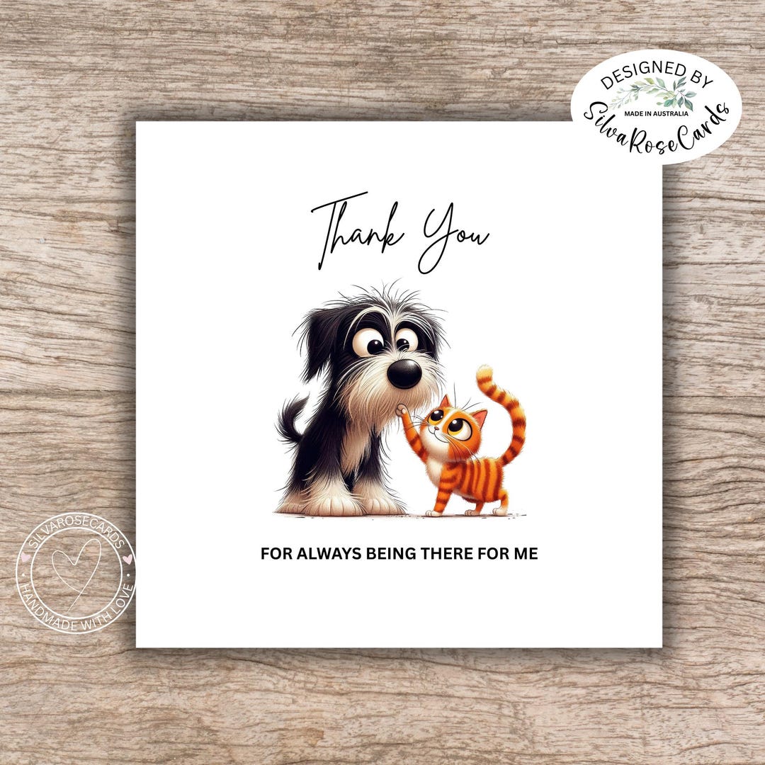 Dog and Cat Thank You Card | Friendship Support - Etsy