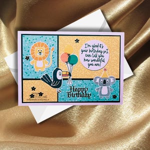 Tarjeta troquelada hecha a mano con texto Feliz cumpleaños, divertida, para niño, amistad, fondo de papel de diseño, sentimiento estampado a mano, tarjeta hecha a mano de calidad de 300 g/m²